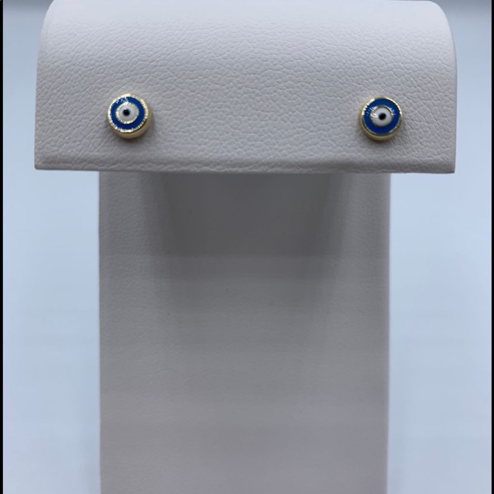 Brand new 10K yellow gold blue evil eye studs earrings 5mm - Picture 1 of 2